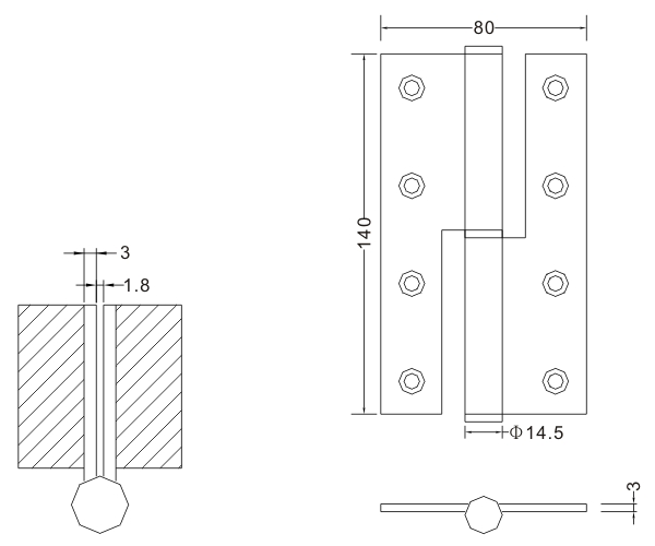 Fabricante de hardware de bisagras de puerta de madera de alta resistencia con bisagra L&R de acero inoxidable 140 × 80 × 3 