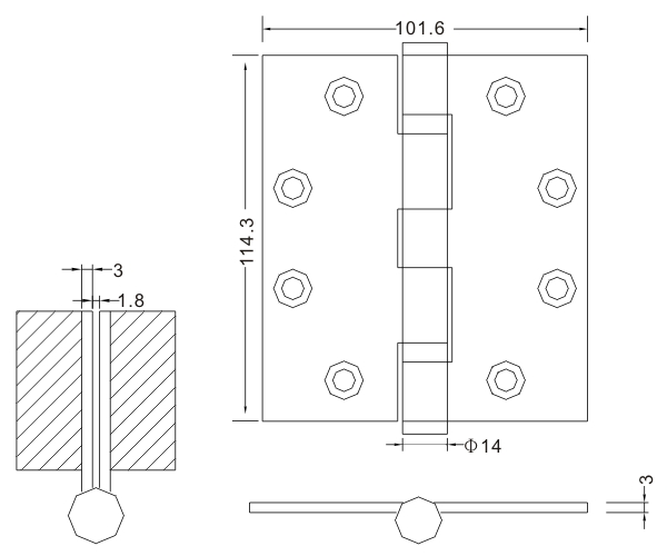 Bisagras de puerta de acero inoxidable 4,5×4×3-4bb Bisagras de puerta de madera Accesorios de hardware de bisagra plana