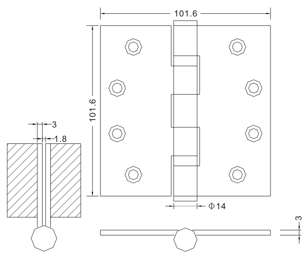 Fabricante de hardware de bisagras de puerta de madera de acero inoxidable 4×4×3-4BB