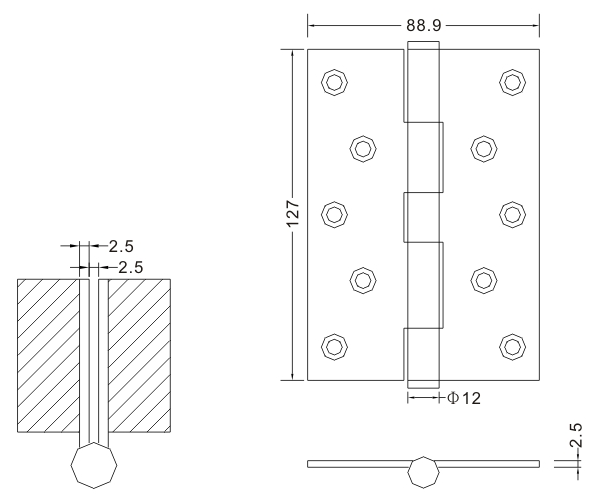 Proveedor 5×3.5×2.5 Bisagras de rodamiento de acero inoxidable para bisagra plana de puerta de madera 
