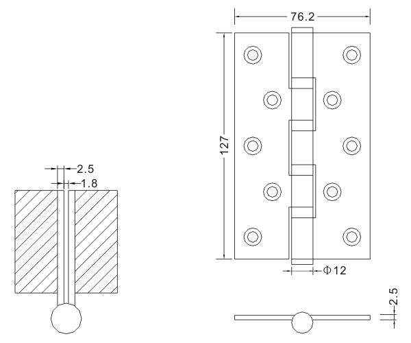 Bisagras de puerta 5×3×2.5-4bb Bisagras de puerta de madera de acero inoxidable Fabricante de hardware de bisagra plana