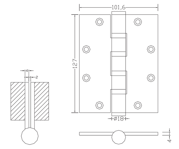 Fabricante de bisagras planas de bisagras de puerta de madera de acero inoxidable 5×4×4-4bb