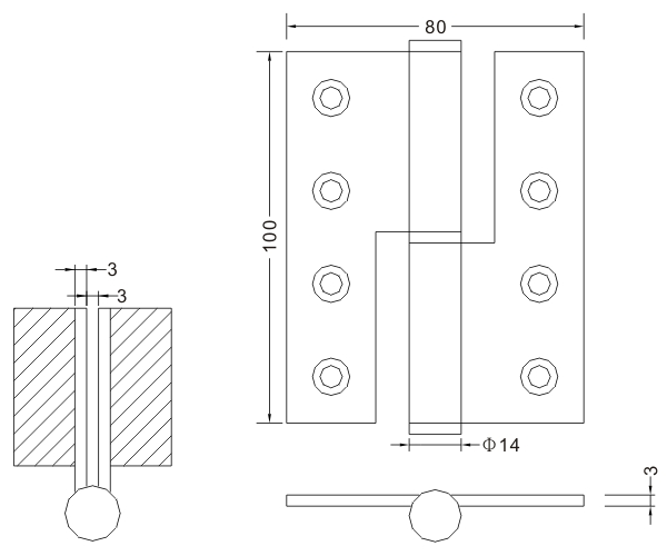 Proveedor de bisagras de puerta de madera de acero inoxidable con bisagra L&R 100 × 80 × 3