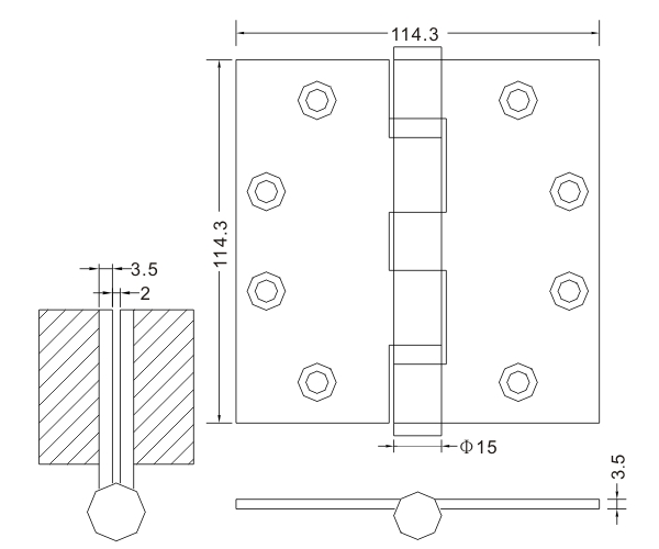 Bisagras de puerta de acero inoxidable 4.5×4.5×3.5-4bb Bisagras de puerta de madera Fabricante de bisagras planas