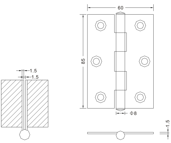Bisagras de puerta de madera con bisagra plana 85×60×1.5 Bisagras metálicas plegables para acero inoxidable