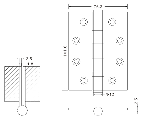 4×3×2.5-2bb Nueva buena bisagra de pivote de acero inoxidable para bisagra plana de puerta de madera