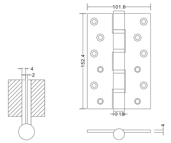 Bisagras de puerta resistentes de acero inoxidable 6×4×4-4bb para madera