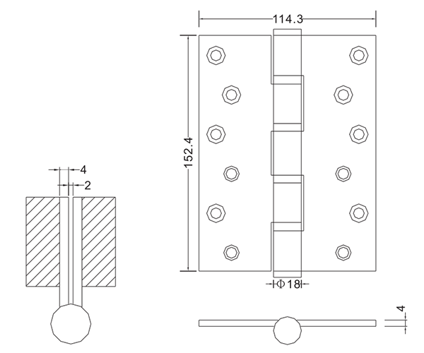 Fabricante de hardware de bisagras de puerta de madera de acero inoxidable al por mayor de fábrica 6×4.5×4-4bb 