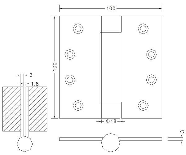 Bisagras de puerta de madera de alta calidad 100×100×3 Bisagra de resorte de acero inoxidable para puerta de hardware