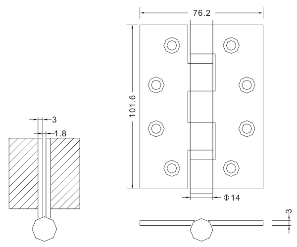 Bisagras de puerta de madera interiores con bisagra plana satinada de acero inoxidable 4×3×3-2bb