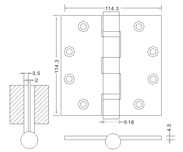 4.5×4.5×4.5-4bb Fabricante de hardware Venta al por mayor de fábrica Bisagras de puerta de acero inoxidable Bisagras de puerta de madera