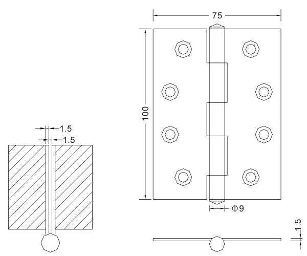 Bisagra de puerta de madera con bisagra plana plegable de acero inoxidable 100 × 75 × 1,5