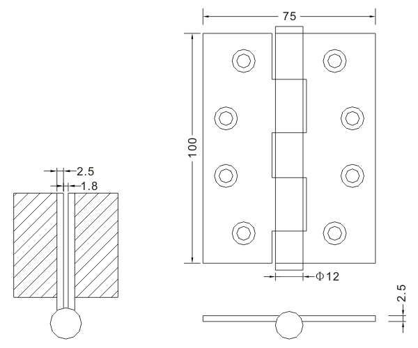 Proveedor 100×75×2.5-PN Bisagras de puerta de madera de acero inoxidable Bisagra plana