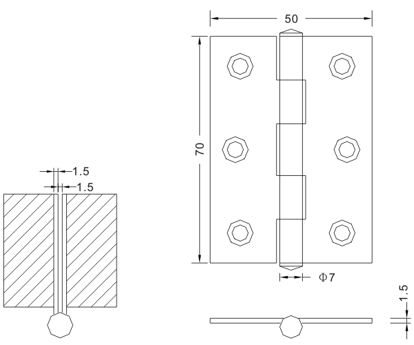 Bisagras de puerta de madera 70×50×1.5 Bisagras metálicas plegables para acero inoxidable